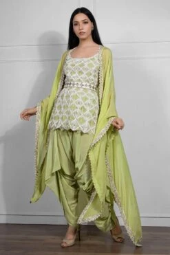 Ritika Mirchandani Ivory & Jade Green Dhoti Set With A Cape