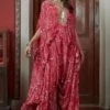 Arpita Mehta Red & Sand Garden Print Cape Set