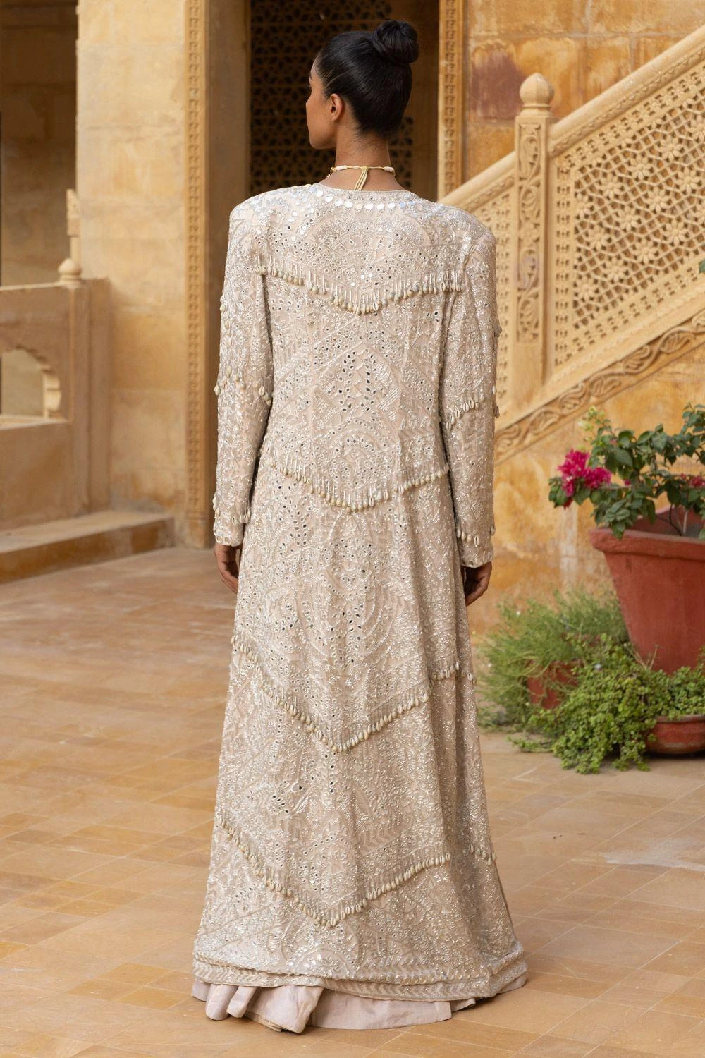 Arpita Mehta Beige Mirror Embellished Jacket Set 4 Arpita Mehta Beige Mirror Embellished Jacket Set - Image 4