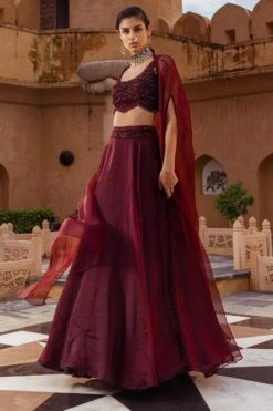 Ridhima Bhasin Plum Embellished Cape Set