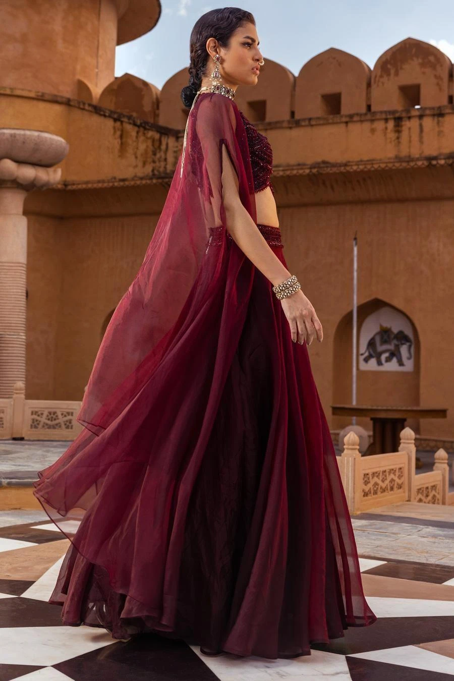 Ridhima Bhasin Plum Embellished Cape Set 2 Ridhima Bhasin Plum Embellished Cape Set - Image 2