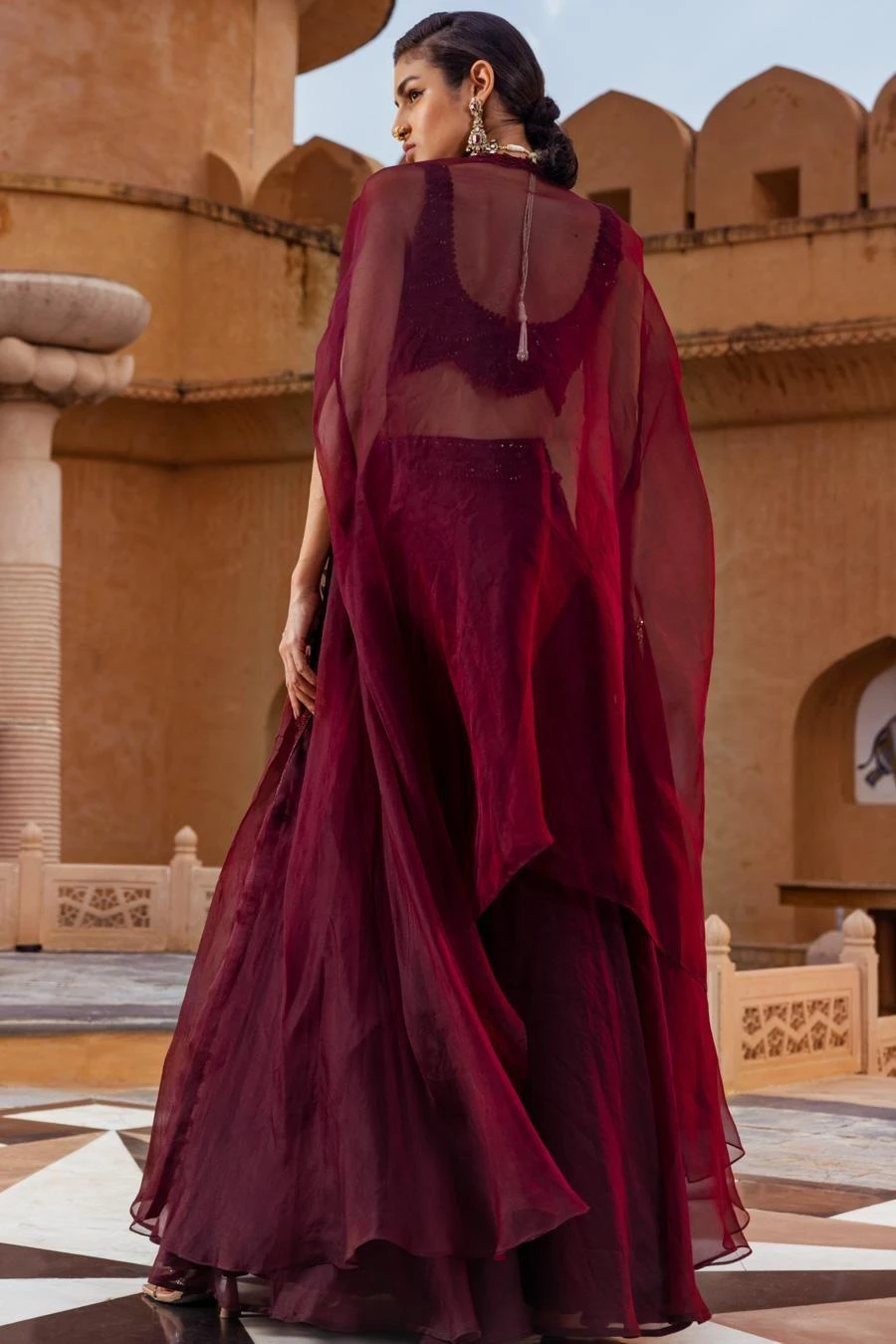 Ridhima Bhasin Plum Embellished Cape Set 5 Ridhima Bhasin Plum Embellished Cape Set - Image 5