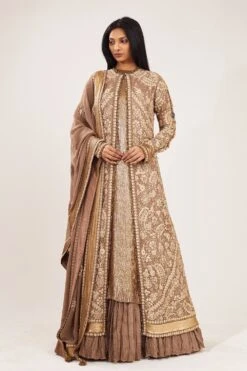 Nakul Sen Brown & Gold Embellished Jacket Set
