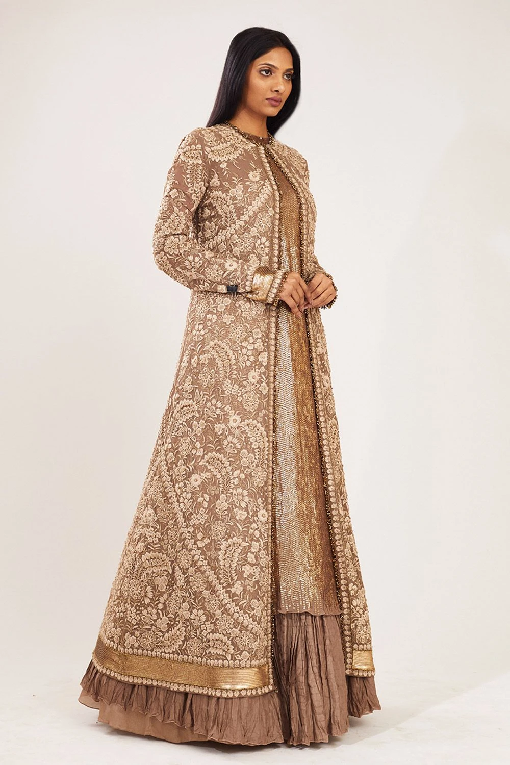 Nakul Sen Brown & Gold Embellished Jacket Set 2 Nakul Sen Brown & Gold Embellished Jacket Set - Image 2