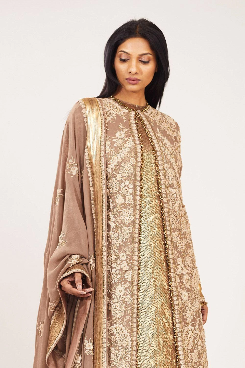Nakul Sen Brown & Gold Embellished Jacket Set 3 Nakul Sen Brown & Gold Embellished Jacket Set - Image 3