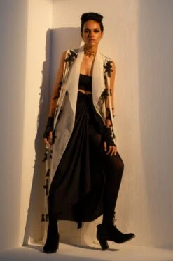 Richa Khemka Beige & Black Embellished Jacket Set