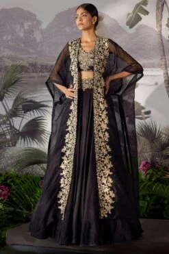 Mrunalini Rao Black Zardosi Embroidered Cape Set