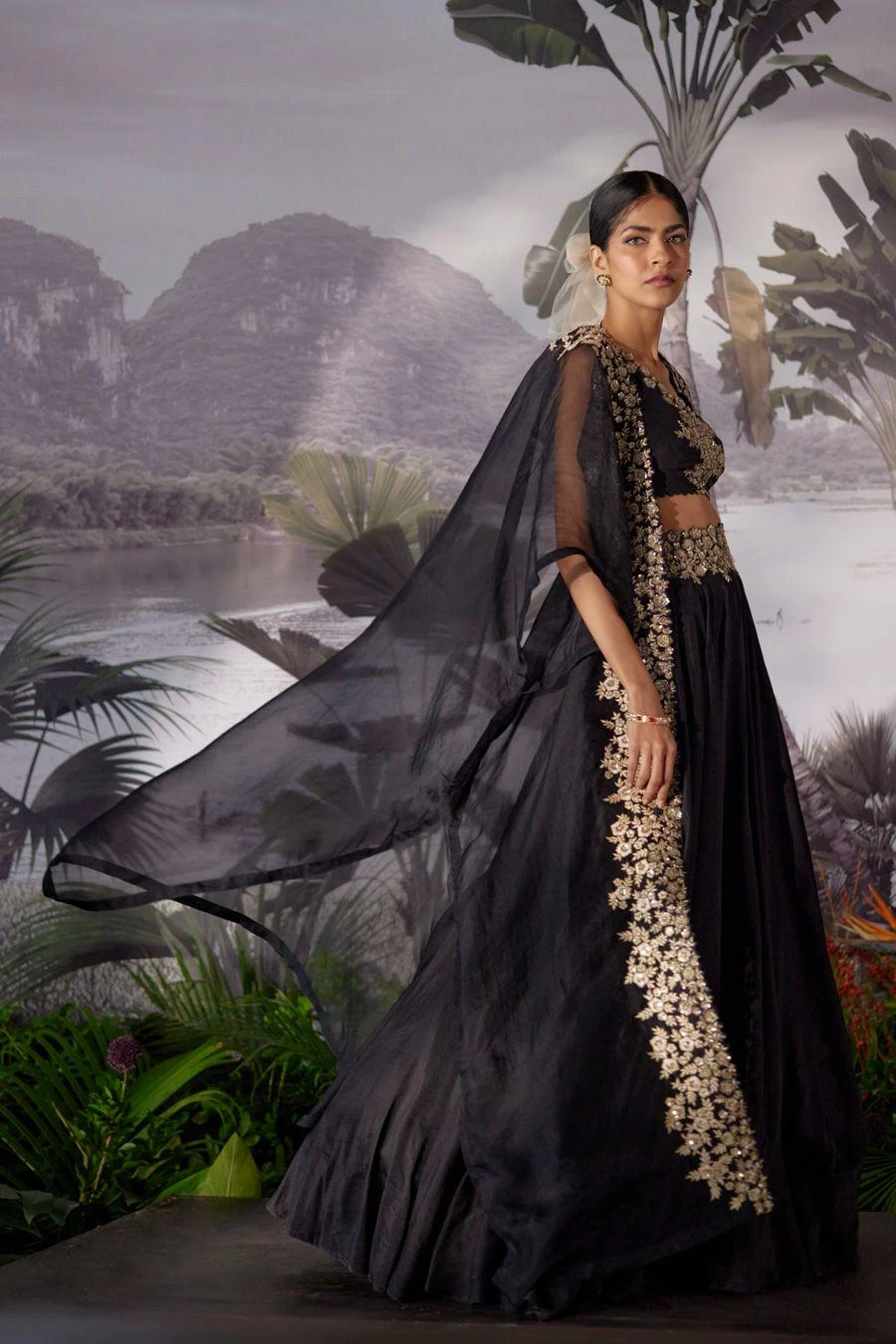 Mrunalini Rao Black Zardosi Embroidered Cape Set 2 Mrunalini Rao Black Zardosi Embroidered Cape Set - Image 2