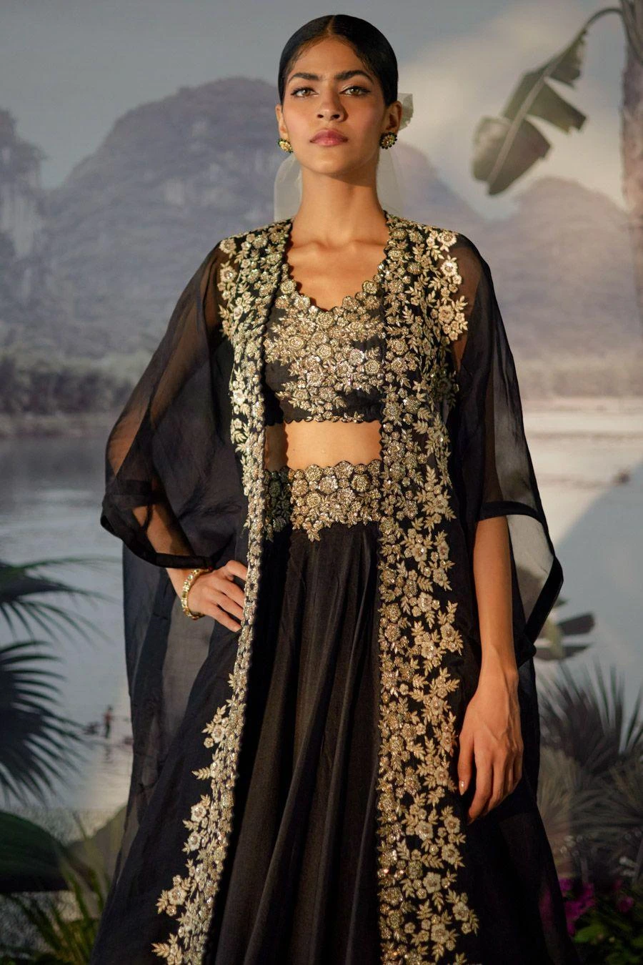 Mrunalini Rao Black Zardosi Embroidered Cape Set 3 Mrunalini Rao Black Zardosi Embroidered Cape Set - Image 3