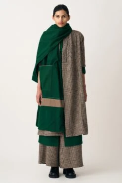 Three Umber Checkered High Waist Broad Bottom