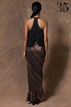 431-88 By Shweta Kapur Metallic Micro-pleated Draped Skirt -Inca Style Shop 115ske22 4