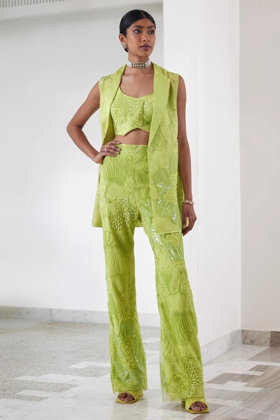 Mishru Lime Green Lesly Blazer Set 1 Mishru Lime Green Lesly Blazer Set