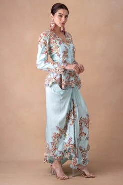 Anamika Khanna Serene Blue Floral & Sequin Top-Drape Skirt Set 7 Anamika Khanna Serene Blue Floral & Sequin Top-Drape Skirt Set -Inca Style Shop 12124ak21 3