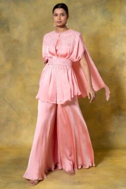 Ahilian Pink Embellished Cape Set