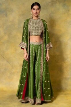 Punit Balana Green Marodi Work Cape & Sharara Set