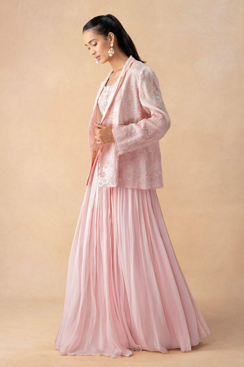 Mishru Pink Embellished Jacket Set 3 Mishru Pink Embellished Jacket Set - Image 3