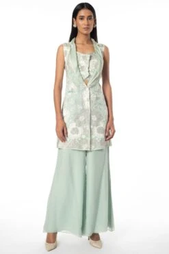 Mishru Green Floral Embroidered Cape Set