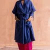 Swatti Kapoor Neel Blue Handblock Printed Trench Coat
