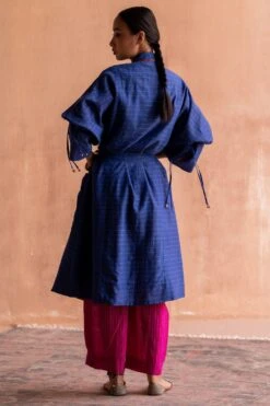 Swatti Kapoor Neel Blue Handblock Printed Trench Coat -Inca Style Shop 13623sk29 4