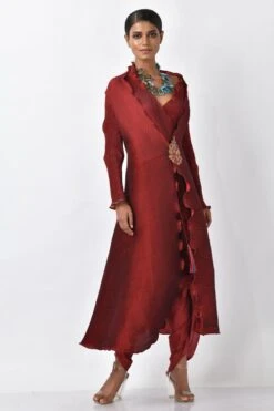 Kiran Uttam Ghosh Merlot Pleated Angrakha Wrap