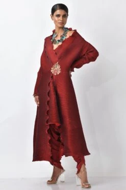 Kiran Uttam Ghosh Merlot Pleated Angrakha Wrap -Inca Style Shop 13kug2 3