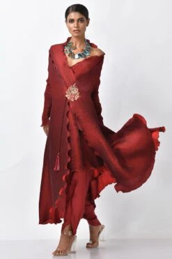 Kiran Uttam Ghosh Merlot Pleated Angrakha Wrap -Inca Style Shop 13kug2 4