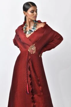 Kiran Uttam Ghosh Merlot Pleated Angrakha Wrap -Inca Style Shop 13kug2 5