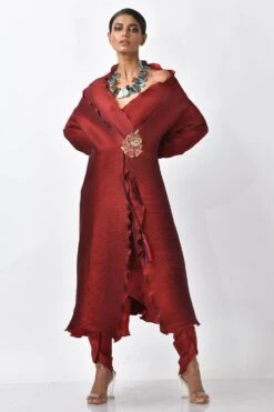 Kiran Uttam Ghosh Merlot Pleated Angrakha Wrap -Inca Style Shop 13kug2 6