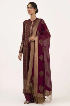 Nakul Sen Wine Cutdana Embroidered Jacket Set