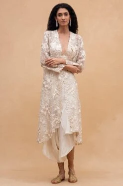 Aikeyah Ivory Thread Embroidered Jacket Set