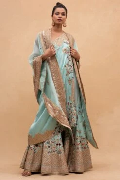 Anamika Khanna Blue Floral Embellished Cape Set