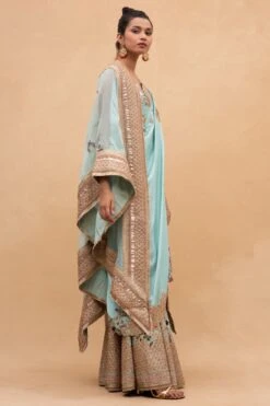 Anamika Khanna Blue Floral Embellished Cape Set -Inca Style Shop 152ak2 3