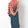 Kiran Uttam Ghosh Coral And Navy Ombre Drape Dress
