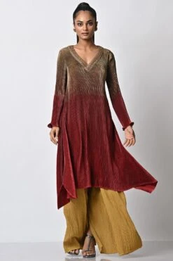 Kiran Uttam Ghosh Mustard Pleated Wide Legged Trousers