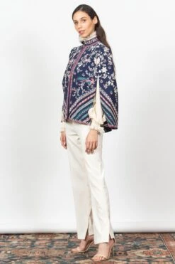 PATINE Blue Nawaz Floral Embroidered Cape