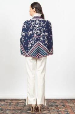 PATINE Blue Nawaz Floral Embroidered Cape -Inca Style Shop 16086 5