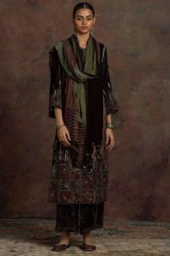 Sunira Designs Brown Rushaan Embroidered Pants