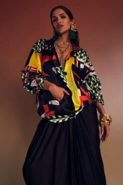 AK-OK By Anamika Khanna Chic Black Geometric Print Silk Jacket -Inca Style Shop 16124akok7 3