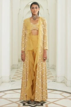 Ridhima Bhasin Sunrise Yellow Lucknowi Embroidered Jacket Set