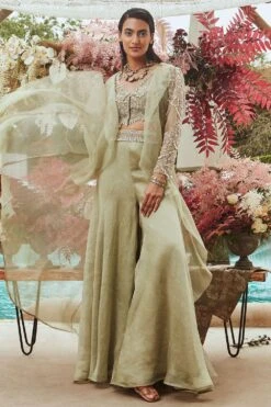 Ridhima Bhasin Sage Green Drop Pearl Embroidered Jacket Set