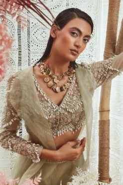 Ridhima Bhasin Sage Green Drop Pearl Embroidered Jacket Set -Inca Style Shop 165rb7 3