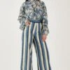KoAi Sky Blue, Cream And Navy Stripe Pants