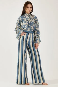 KoAi Sky Blue, Cream And Navy Stripe Pants