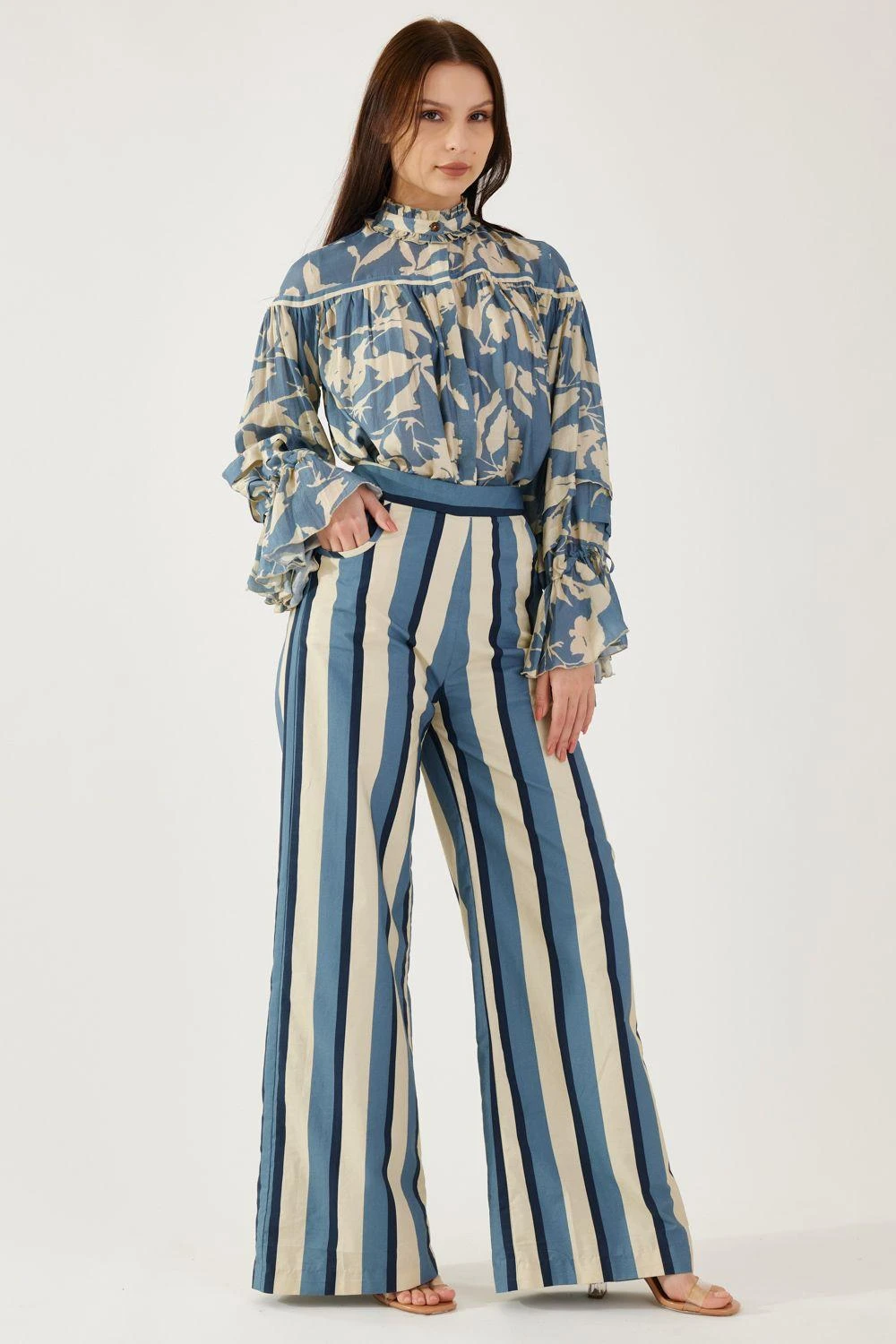 KoAi Sky Blue, Cream And Navy Stripe Pants 1 KoAi Sky Blue, Cream And Navy Stripe Pants