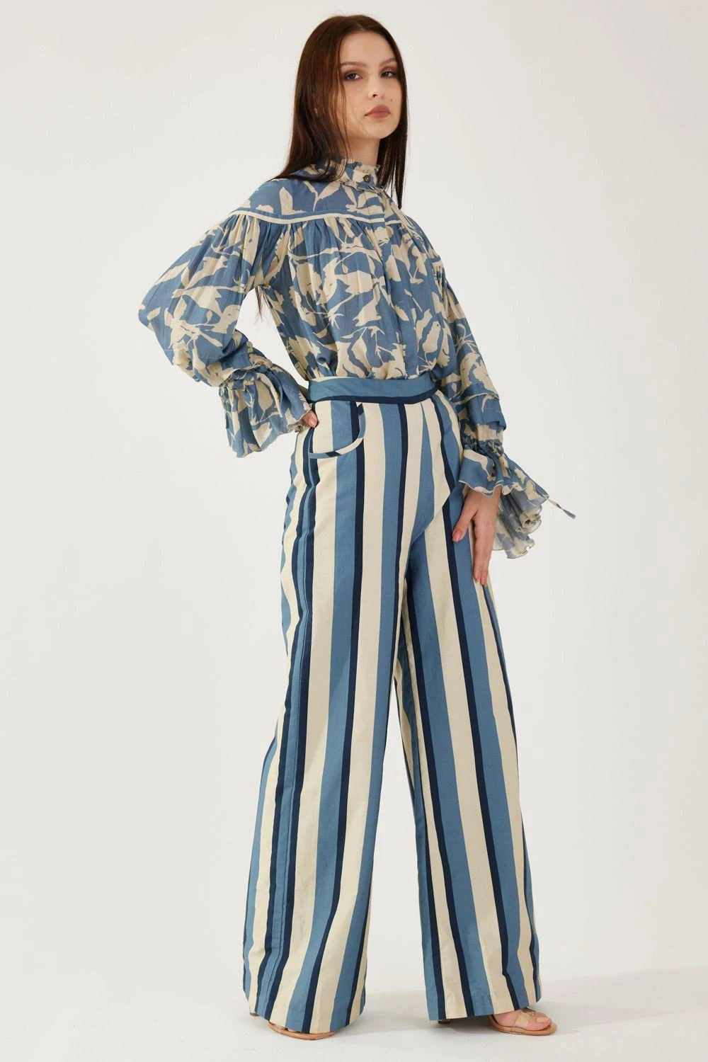 KoAi Sky Blue, Cream And Navy Stripe Pants 2 KoAi Sky Blue, Cream And Navy Stripe Pants - Image 2