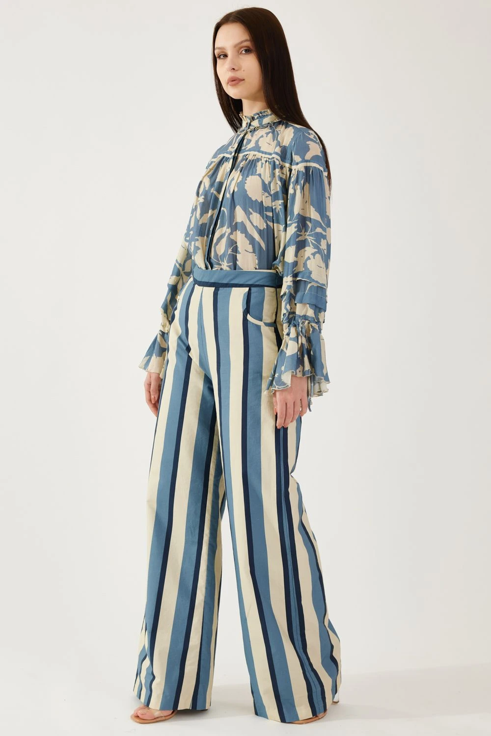 KoAi Sky Blue, Cream And Navy Stripe Pants 3 KoAi Sky Blue, Cream And Navy Stripe Pants - Image 3