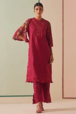 Chandrima Fuchsia Cutwork Straight Pants