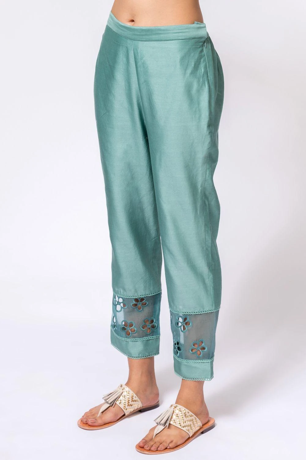 Chandrima Aqua Chanderi Pants With Organza Panel 4 Chandrima Aqua Chanderi Pants With Organza Panel - Image 4