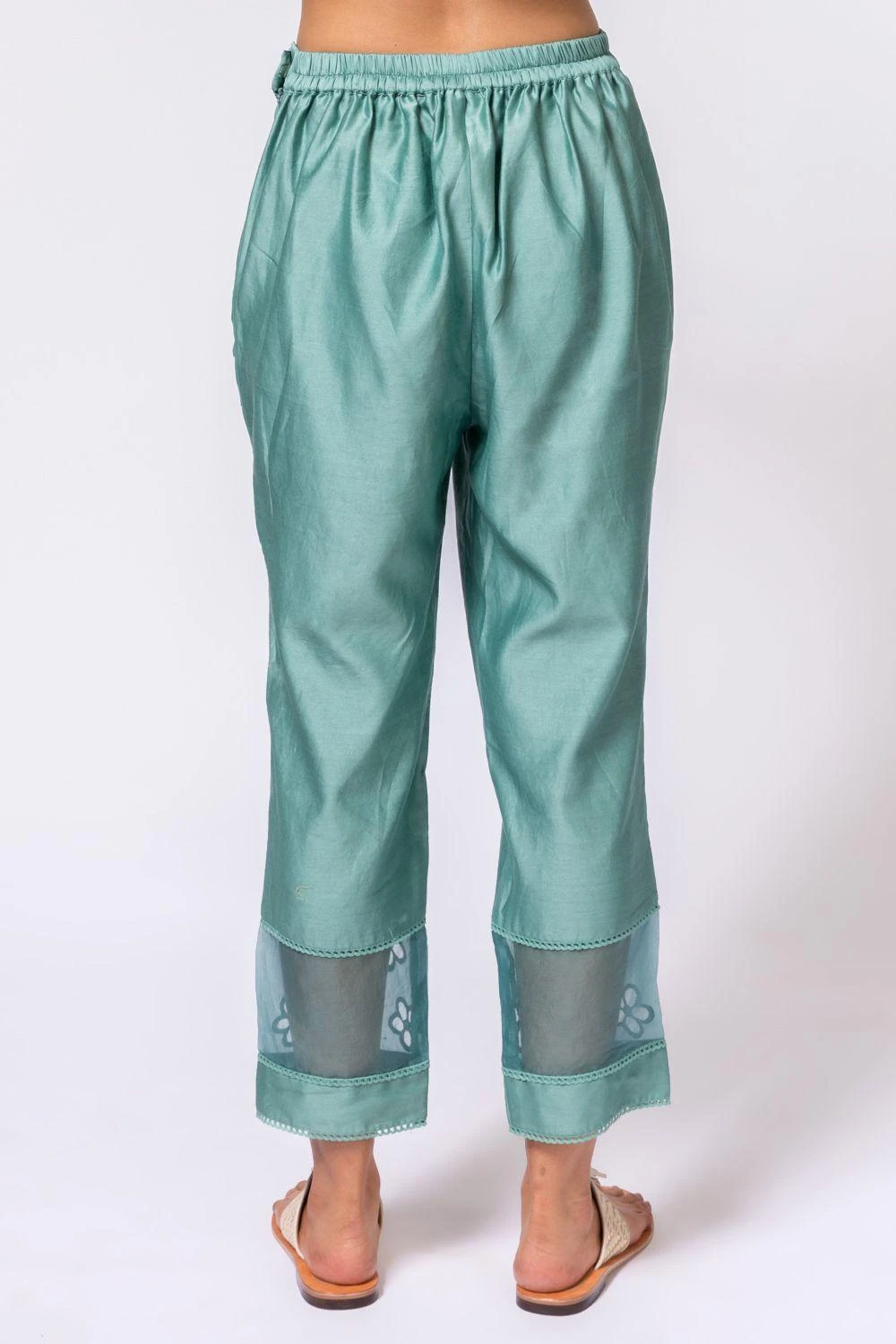 Chandrima Aqua Chanderi Pants With Organza Panel 5 Chandrima Aqua Chanderi Pants With Organza Panel - Image 5