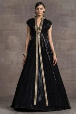 Tarun Tahiliani Black Panelled Jacket Set